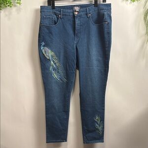 Martha Stewart Blue Embroidered Skinny Jeans